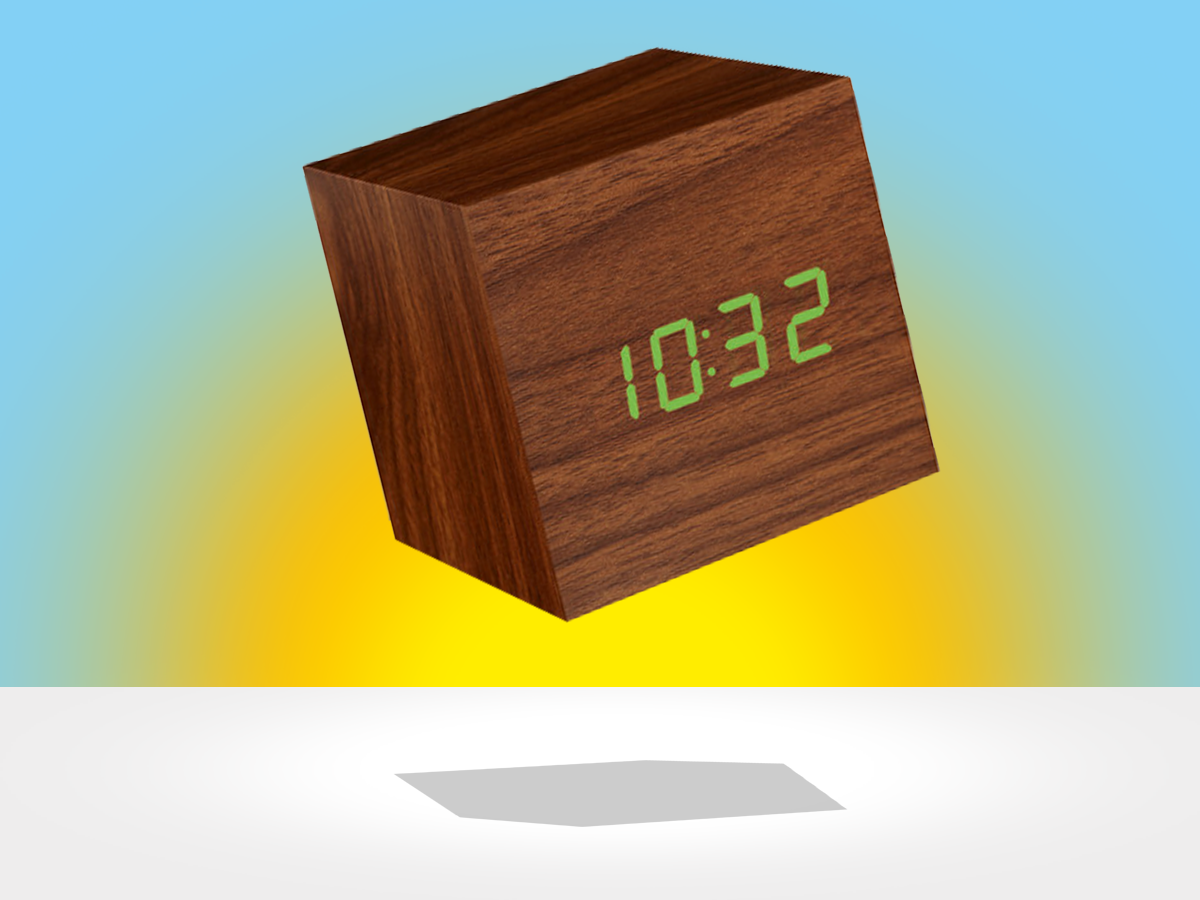 The block-head: Gingko Cube Walnut Click Clock (£30)