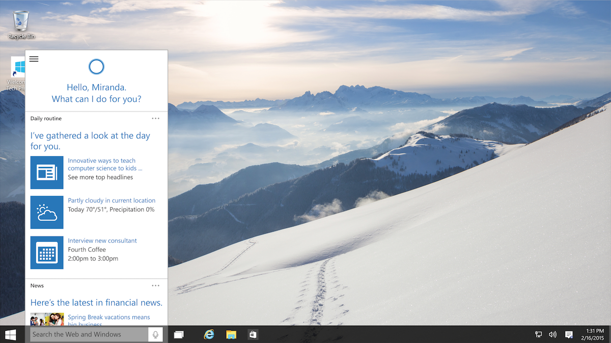 Cortana in Windows 10