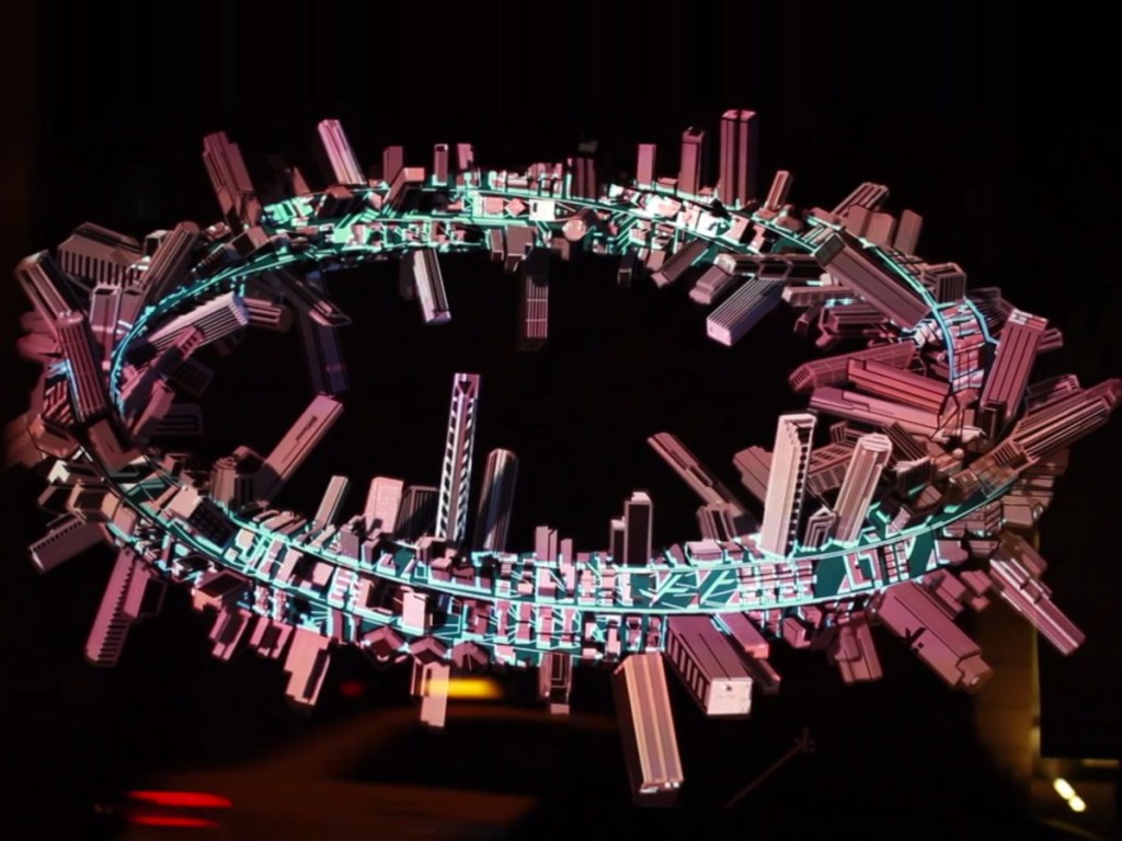 Masking tape + projector = magical brainmelting 3D city Stuff