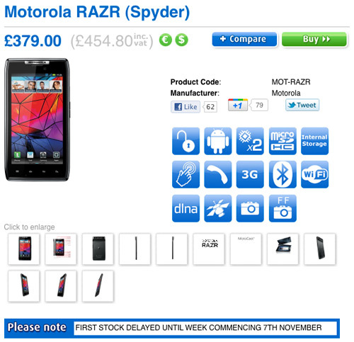 Motorola RAZR delayed