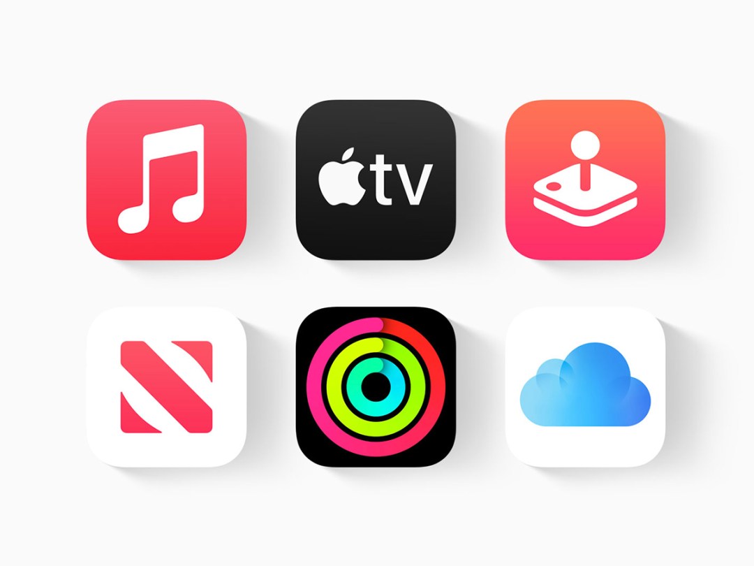 Apps included in Apple One featuring Apple TV Music Arcade Fitness News and iCloud