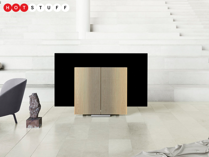 The Beovision Harmony 65in is a sculptural television that folds away