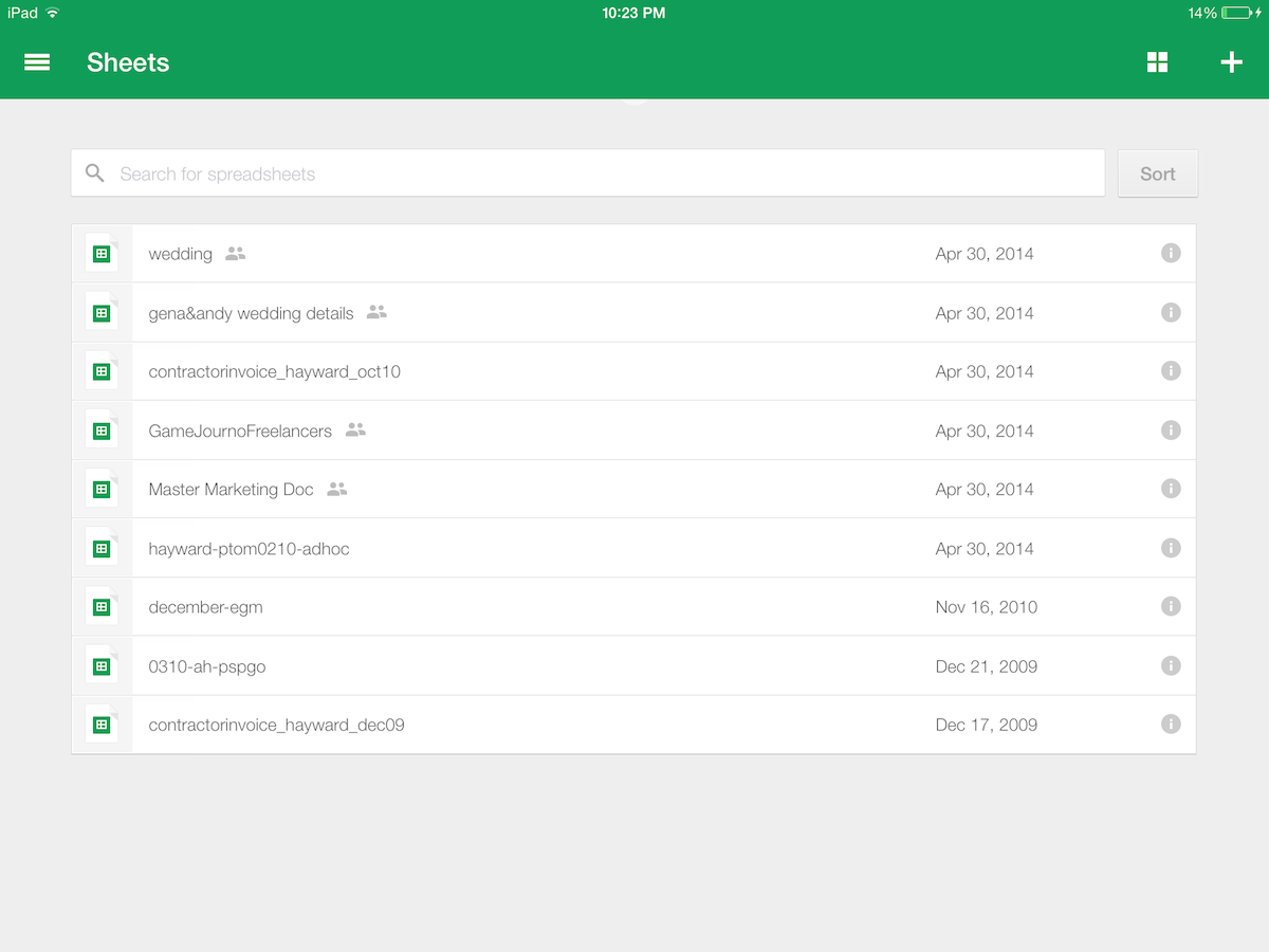 Google Sheets for iPad