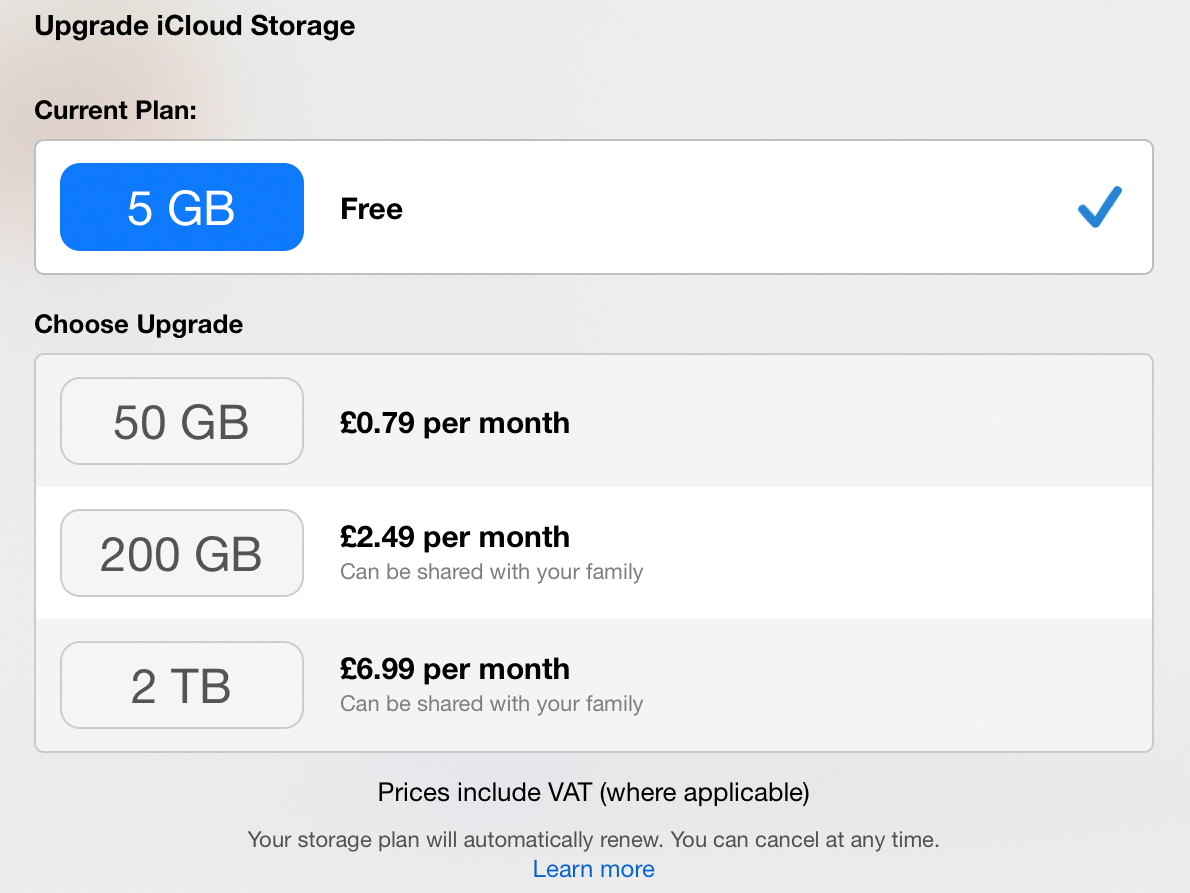 Ramp up iCloud Drive storage