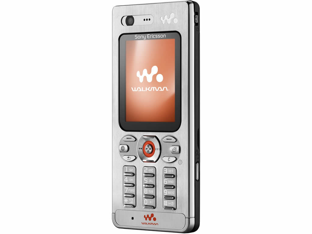 A model holds the new Sony Ericsson W880i mobile phone at the