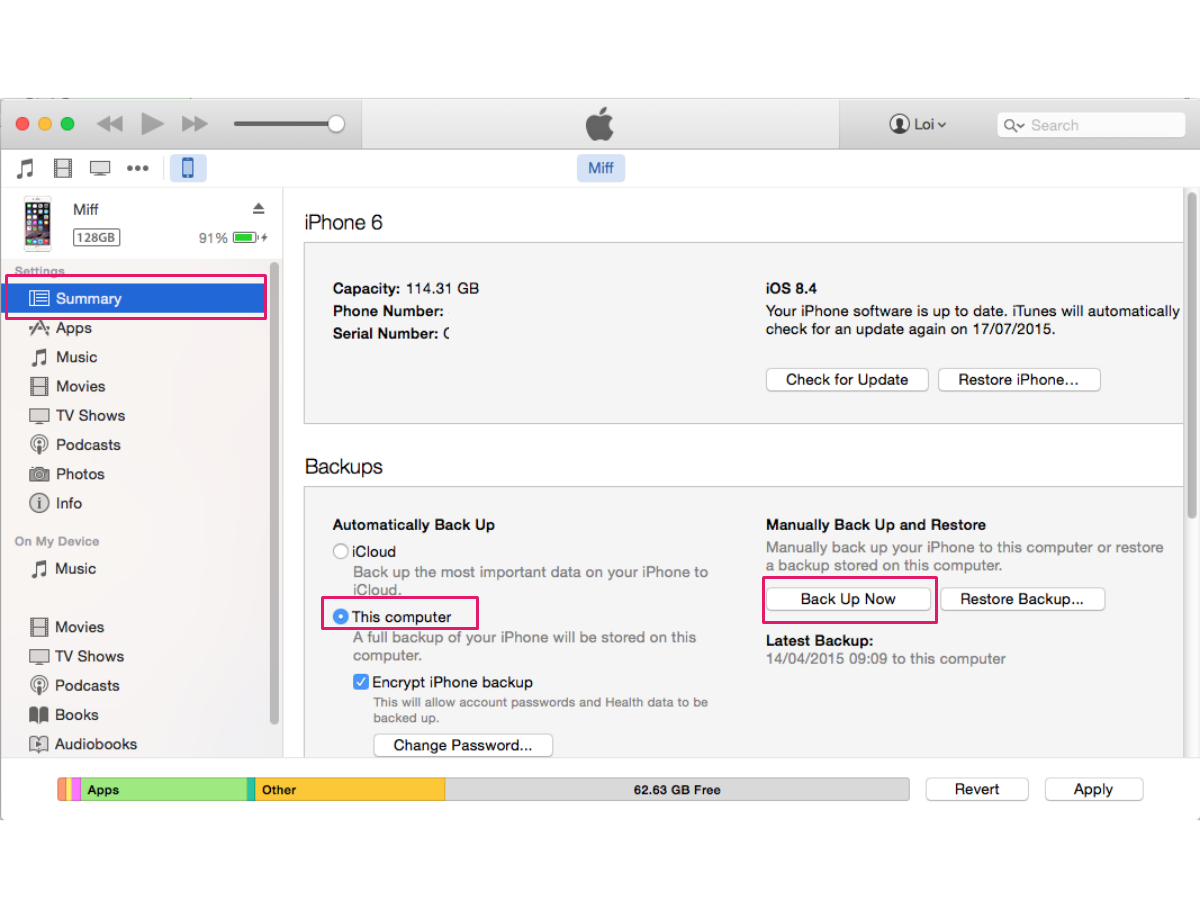 Step 2: Back up your iThing to iTunes, not iCloud