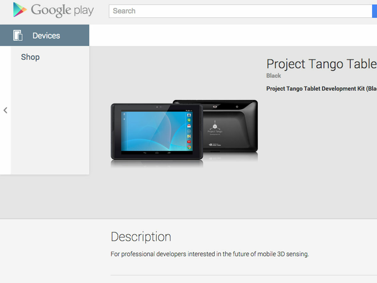 The Project Tango listing at Google Play