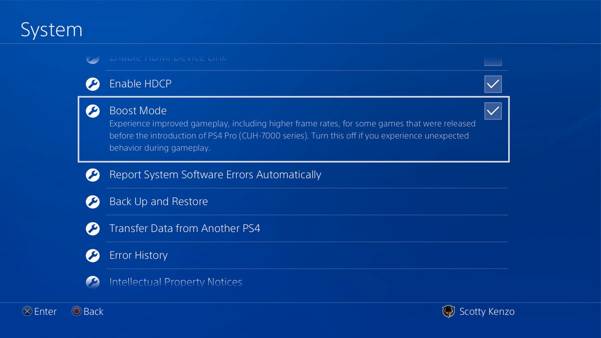 3) Boost mode for PS4 Pro
