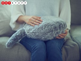 Snuggle up with Qoobo, a headless robot cat pillow with a lifelike wagging tail
