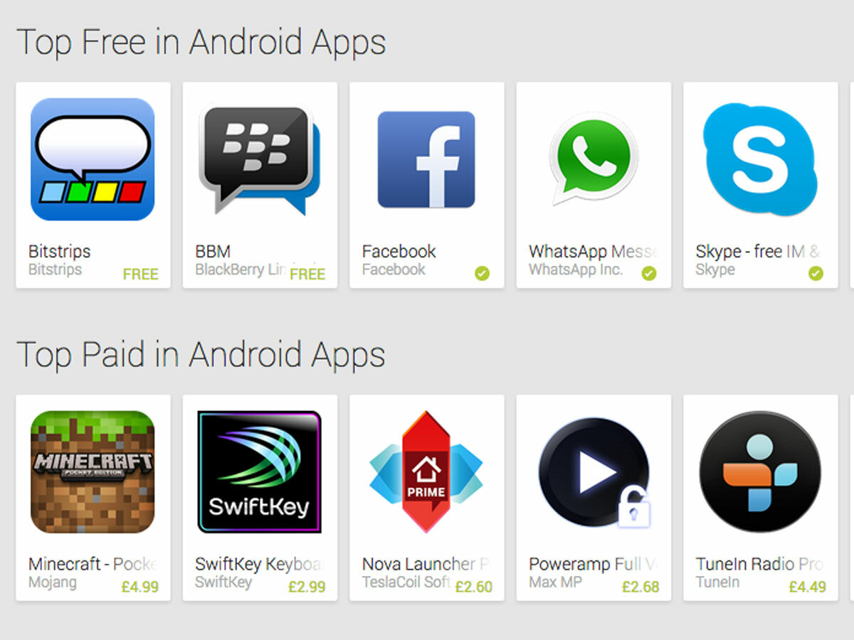 Top free and top paid Android apps