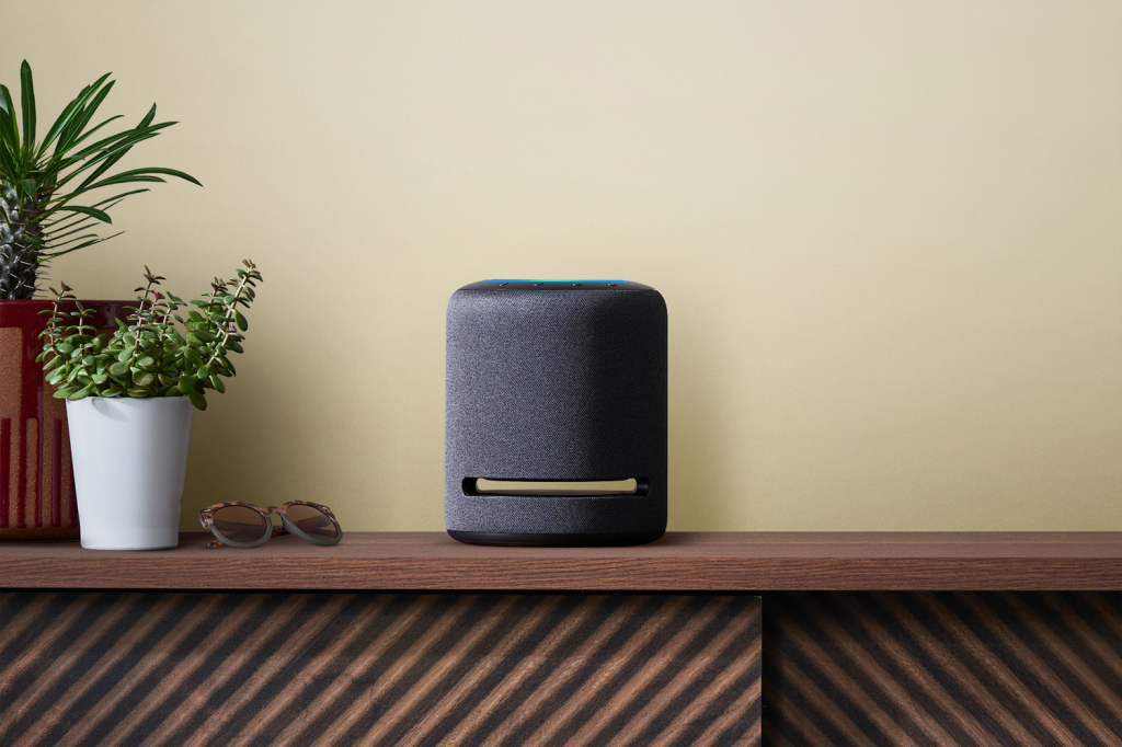 Amazon Echo Studio on a shelf Sonos Era 300 vs Apple HomePod vs Amazon Echo Studio