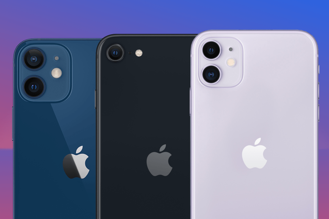 Budget iPhone SE iPhone 12 Mini and iPhone 11 side by side rear design comparison