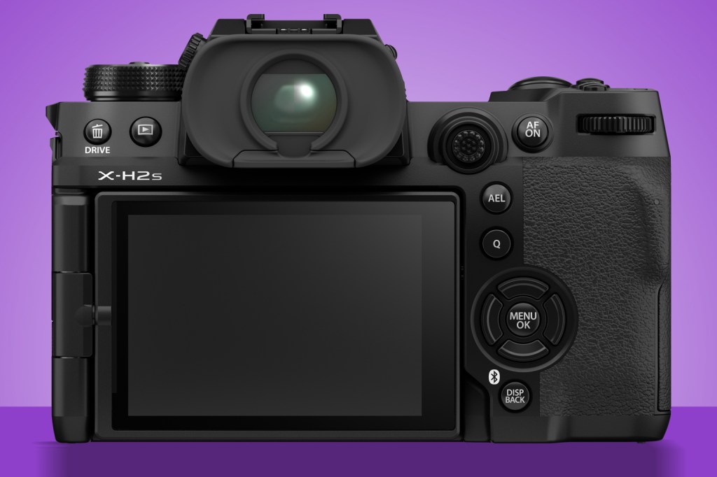 Stuff Fujifilm X-H2S camera lcd display on purple background