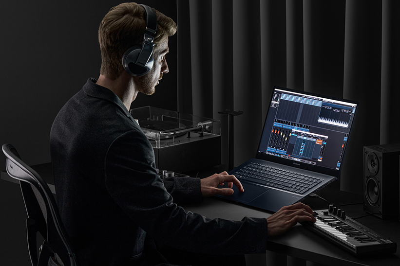 Asus ZenBook Pro 17 lifestyle man audio editing