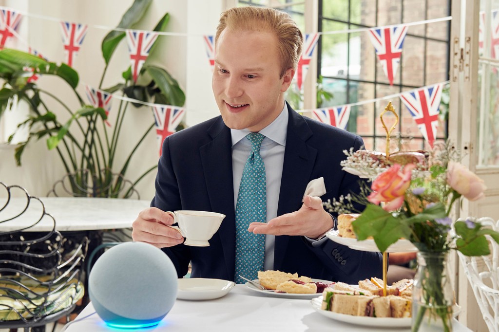 Amazon Echo with ettiquette expert during jubilee party