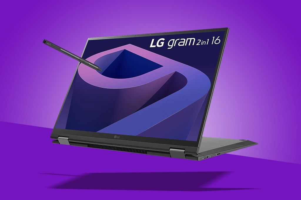 LG Gram 16 2-in-1 2022 version on purple background