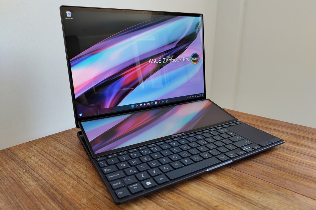 Asuz Zenbook Pro 14 Duo OLED laptop showing Windows desktop