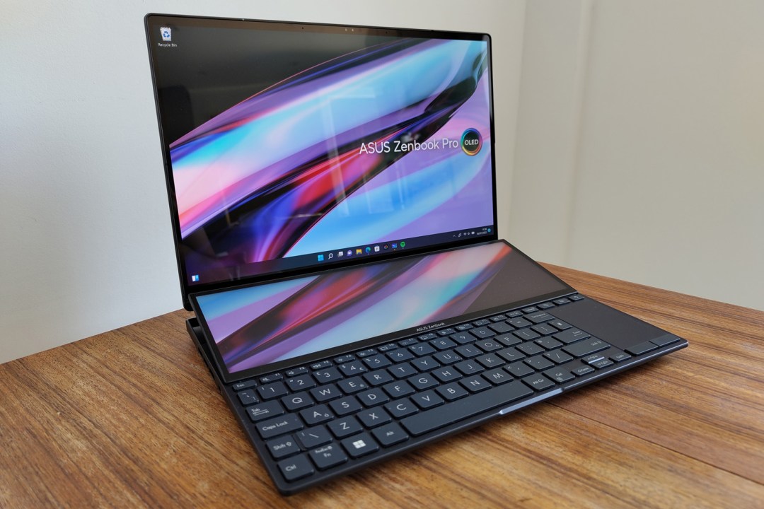 Asuz Zenbook Pro 14 Duo OLED laptop showing Windows desktop