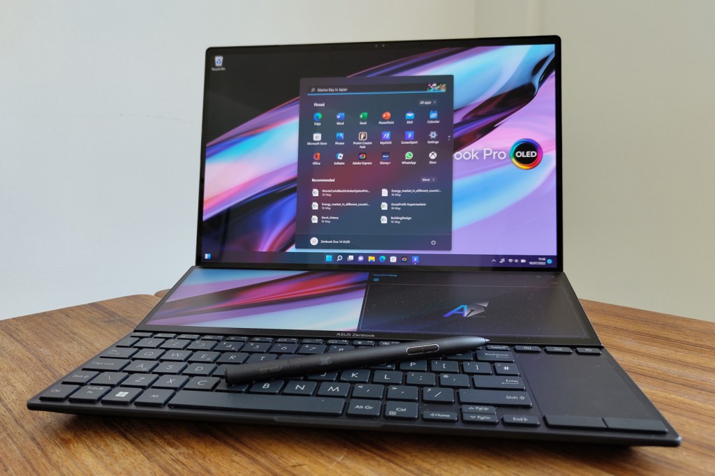 Asuz Zenbook Pro 14 Duo OLED laptop showing Windows 11