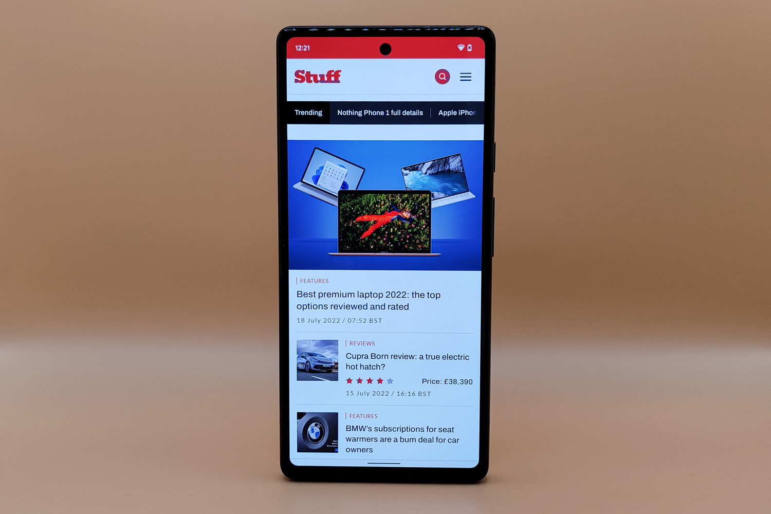 Google Pixel 6a showing Stuff website