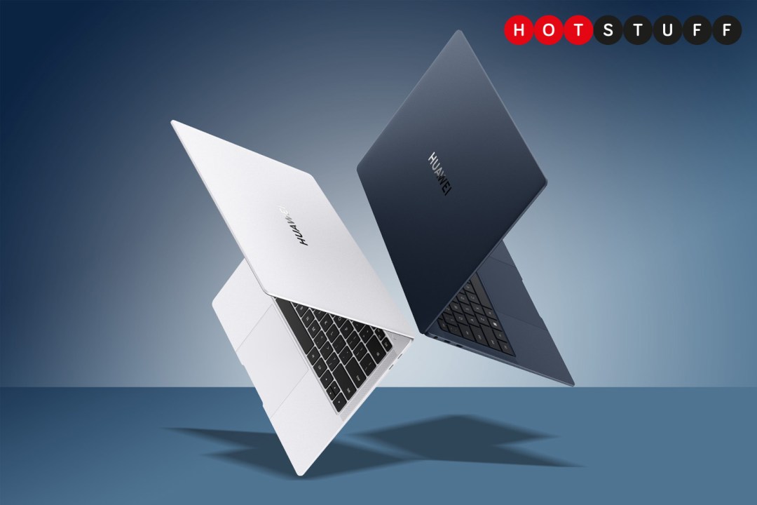 Huawei MateBook Pro X laptops in two colours on grey background