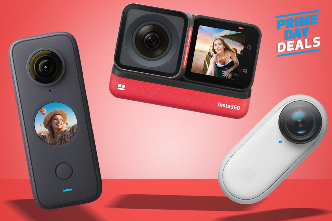 Insta360 action cameras on red background