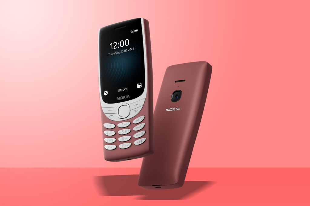 Nokia 8210 4G against red background