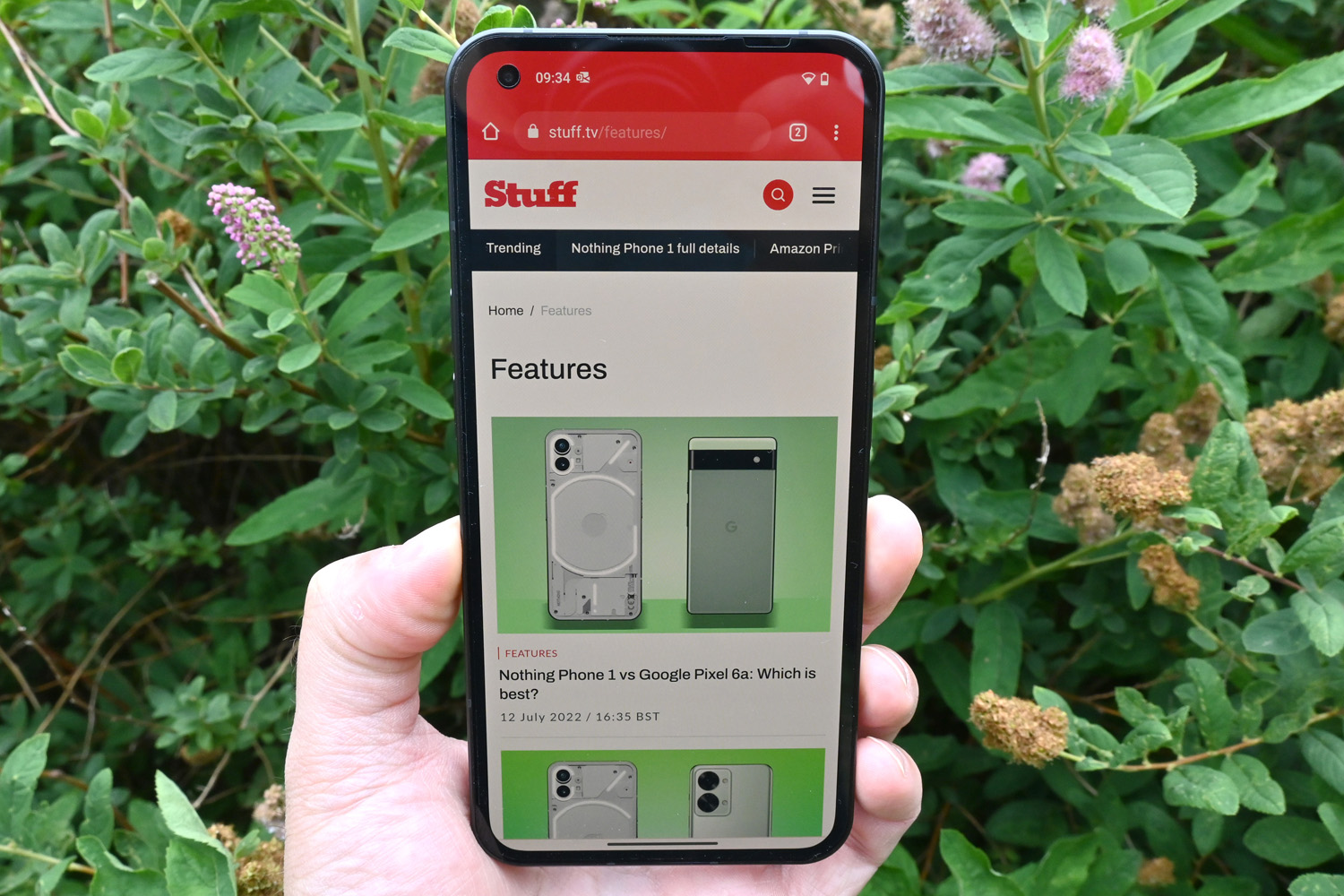 Nothing Phone 1 showing the Stuff website