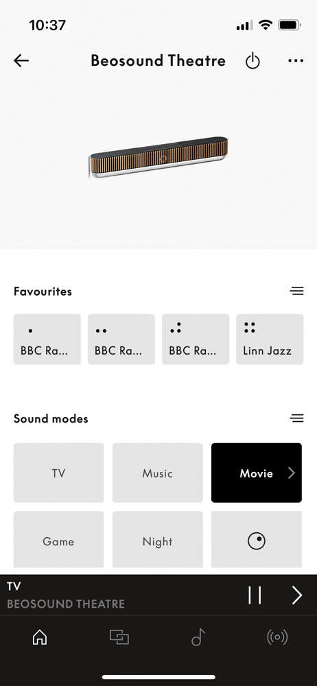 B&O Beosound Theatre review app main screen