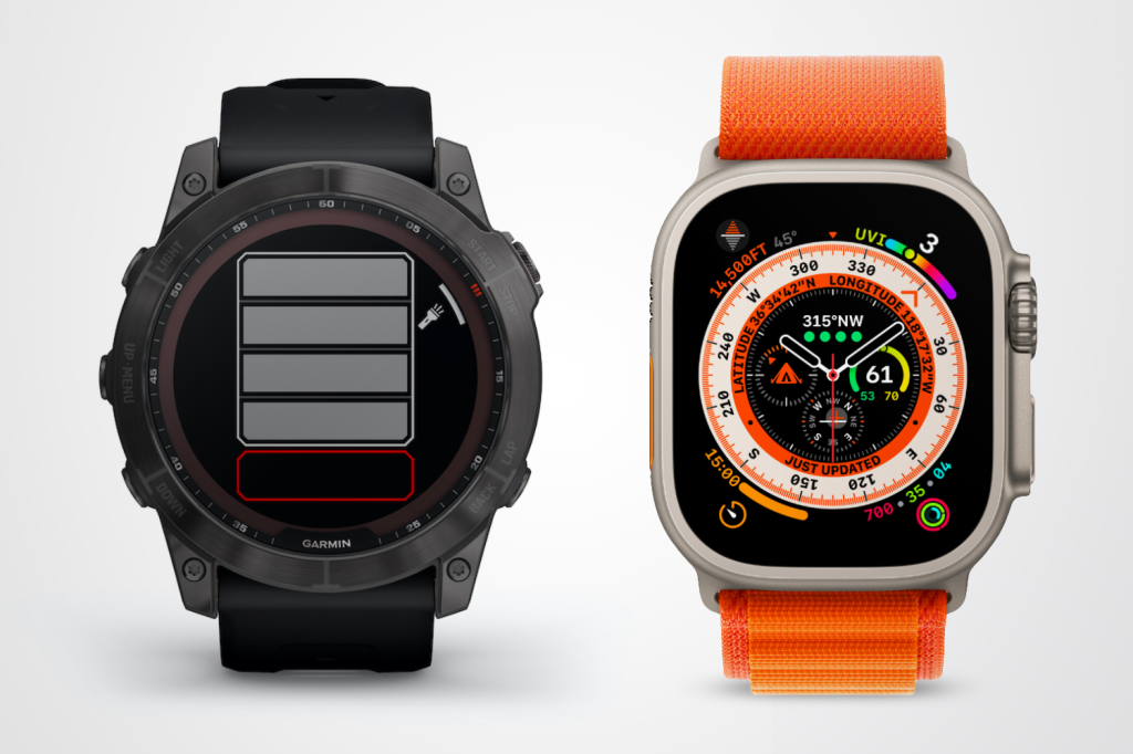 Apple Watch Ultra در مقایسه با Garmin Fenix ​​7 از زاویه جلو