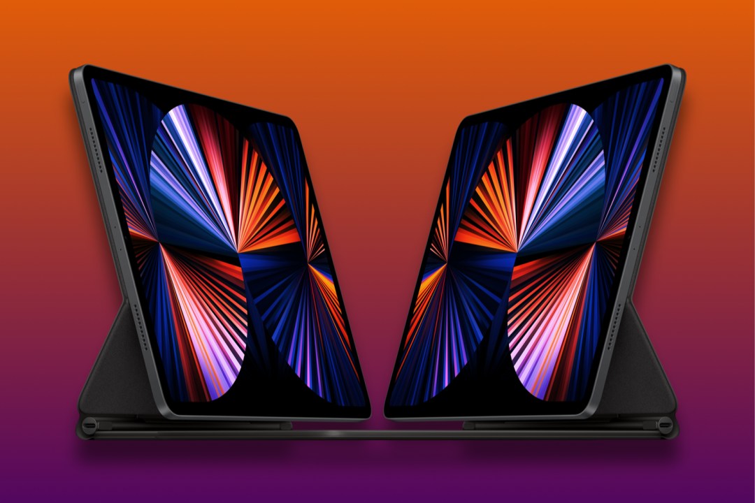 Two iPad Pro models on the case stands