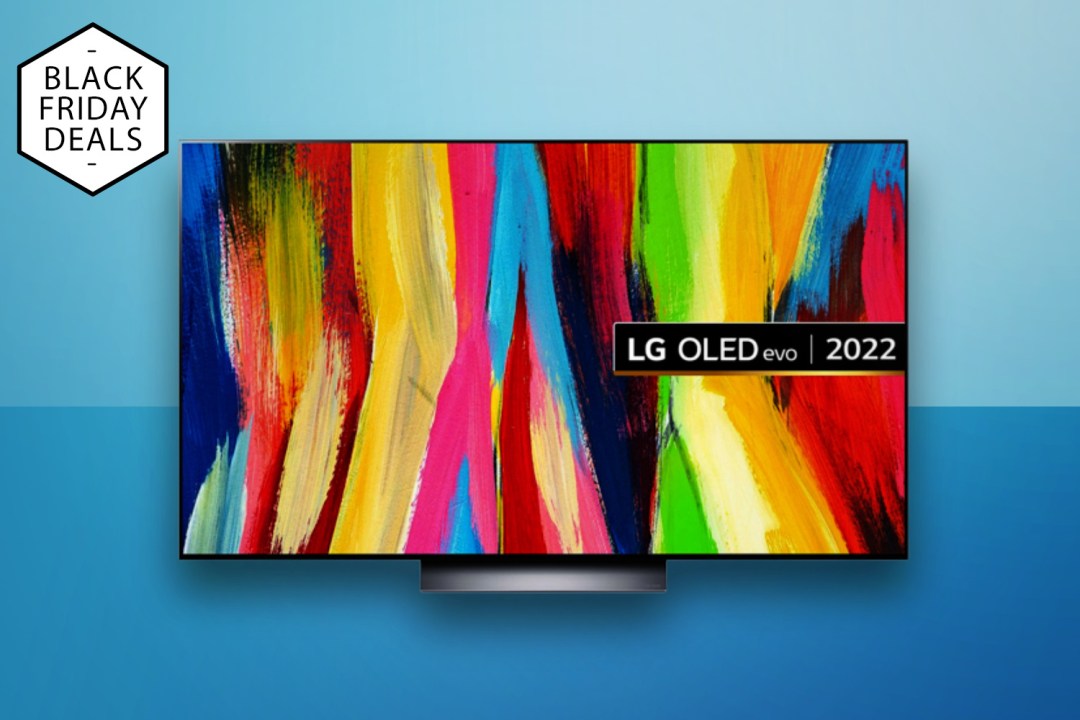 LG C2 OLED TV against a blue background