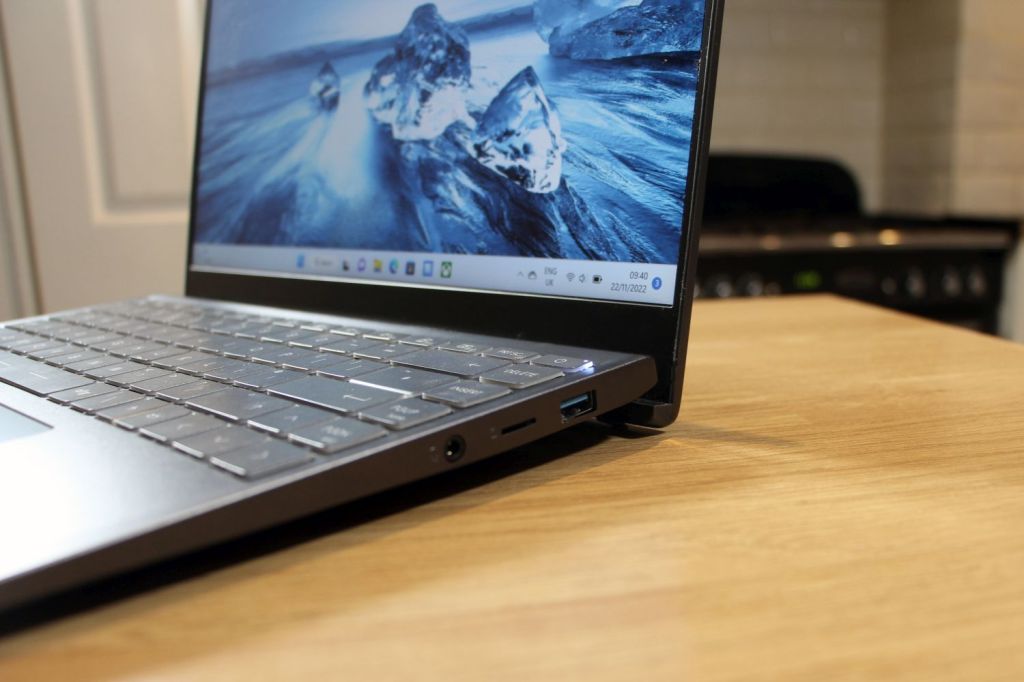 MSI Prestige 14 Evo laptop on a kitchen table