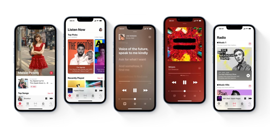 Multiple screenshots of Apple Music in-use on iPhone