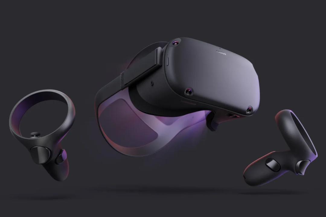 Original Oculus Quest VR headset against black background