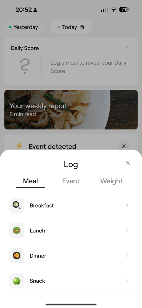 Logging your food in the Veri app