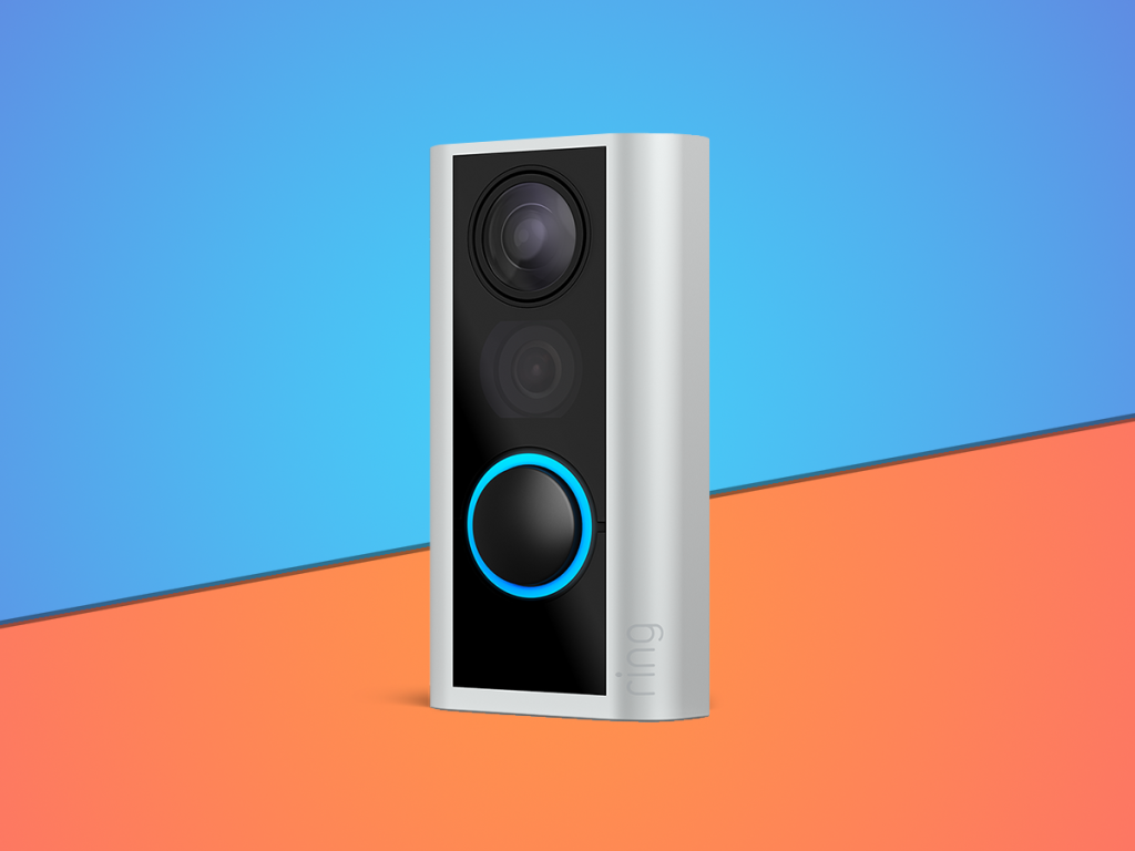 Ring-Door-View-Cam on a blue and orange background