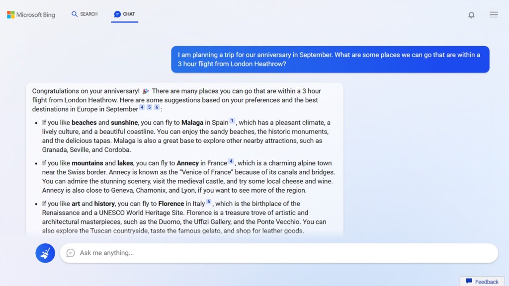 Examples of chatting with ChatGPT on Bing