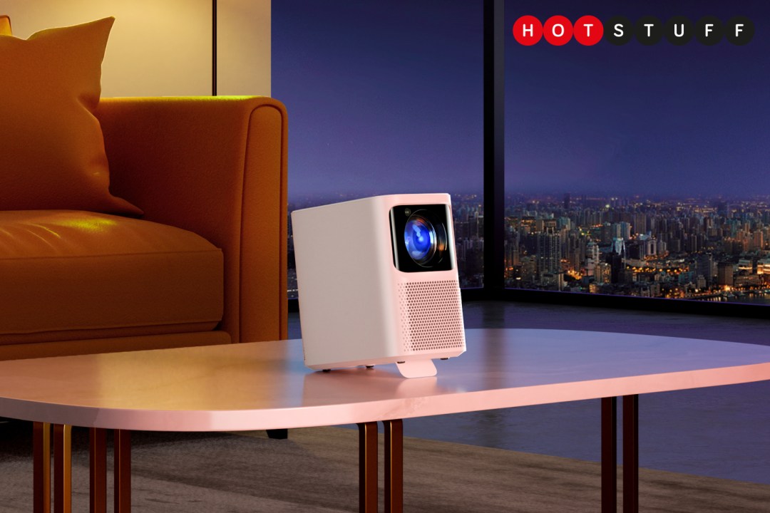 Close-up of Emotn's debut N1 projector on coffee table