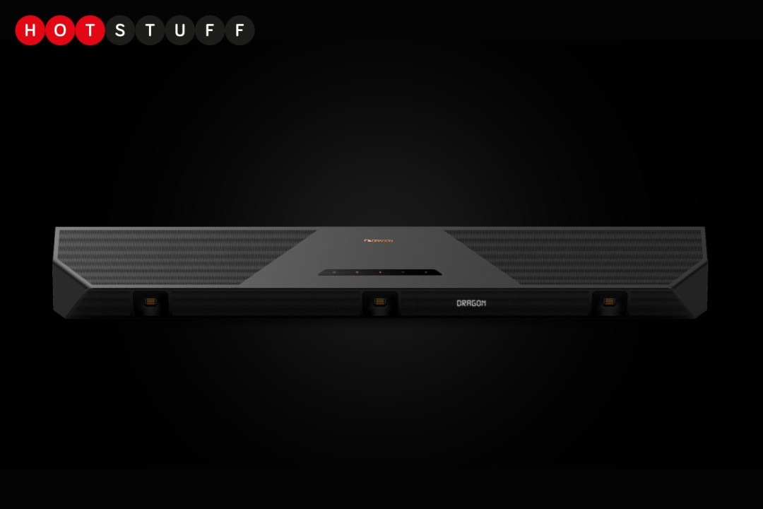 A black soundbar on a black background.