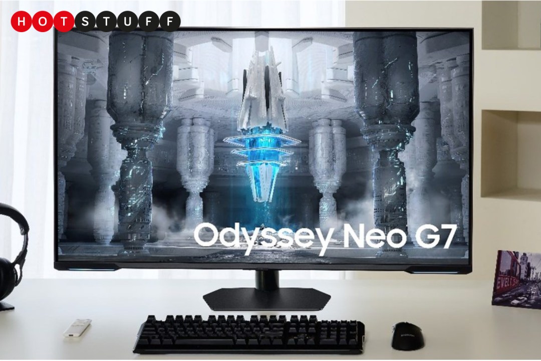 Samsung Odyssey Neo G7 gaming monitor on desk