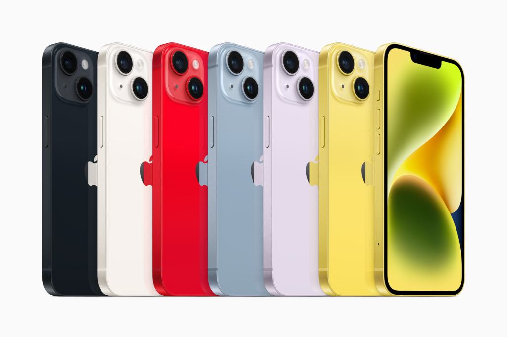 Apple's iPhone 14 line-up with the new yellow options