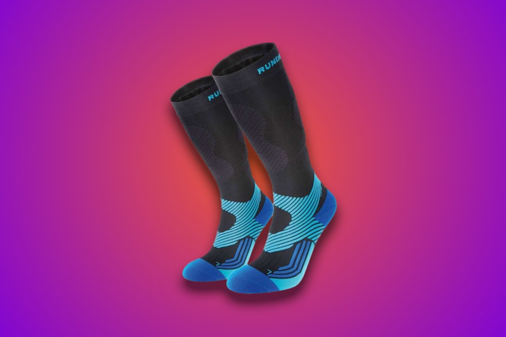 Runderwear compression socks against purple background