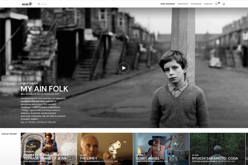 Now Showing on Mubi, as viewed in a Chrome web browser