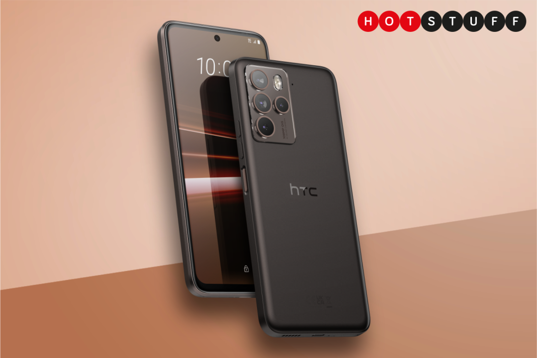 HTC U23 Pro in front of brown background