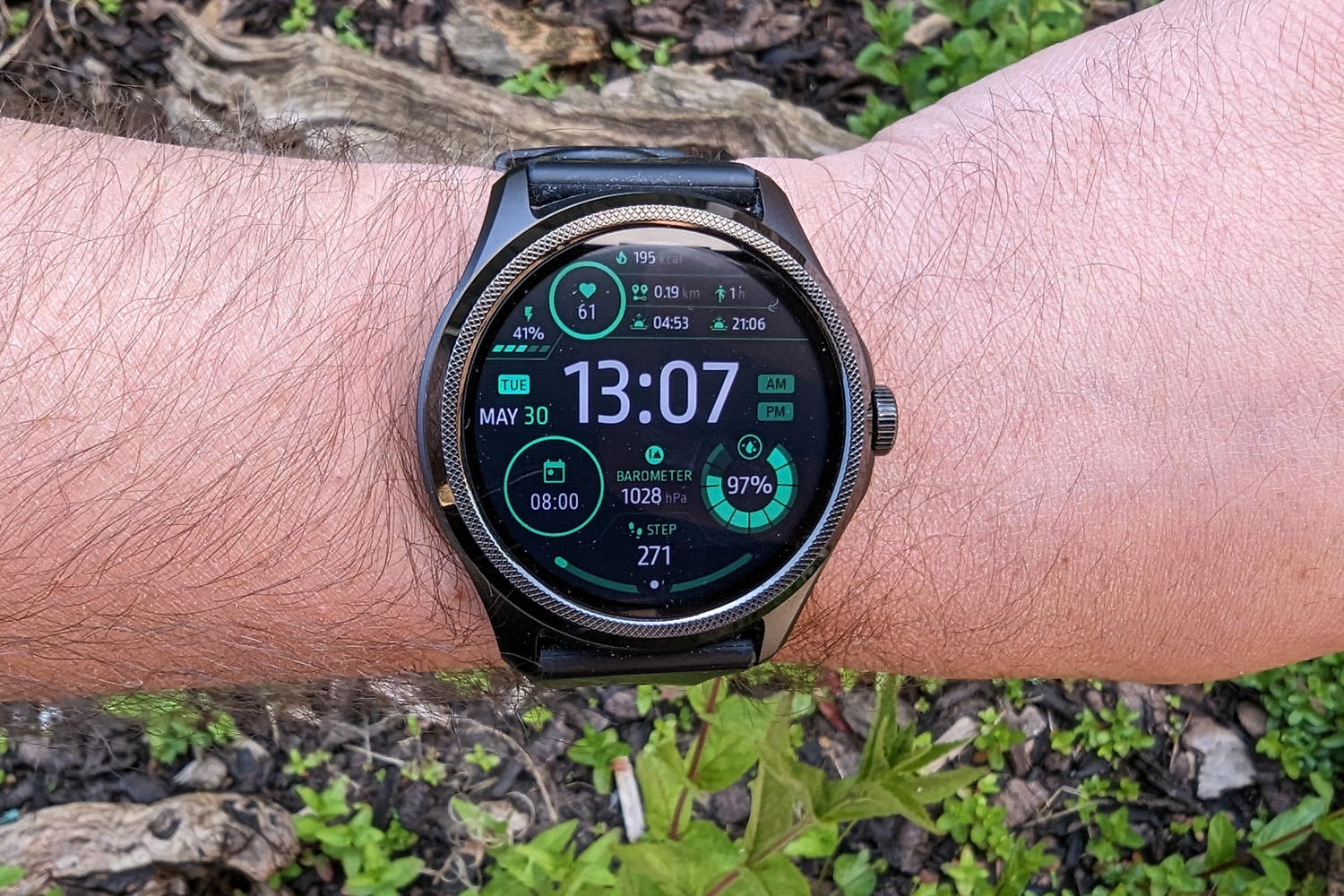 Mobvoi Ticwatch Pro 5 on wrist main screen