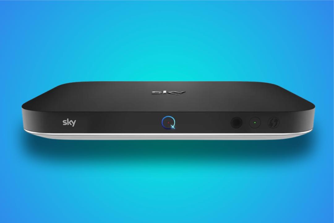 Sky Q box in front of blue background