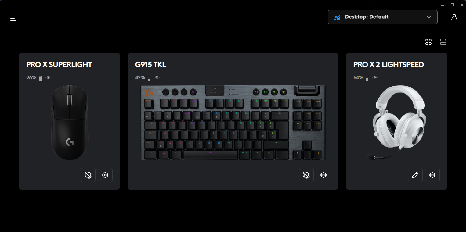 Logitech G Pro X2 software home screen
