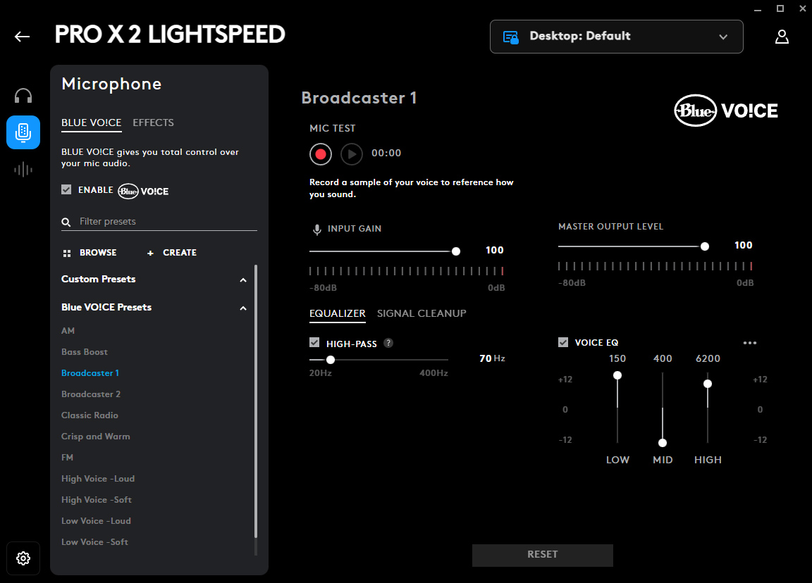 Logitech G Pro X2 software microphone settings