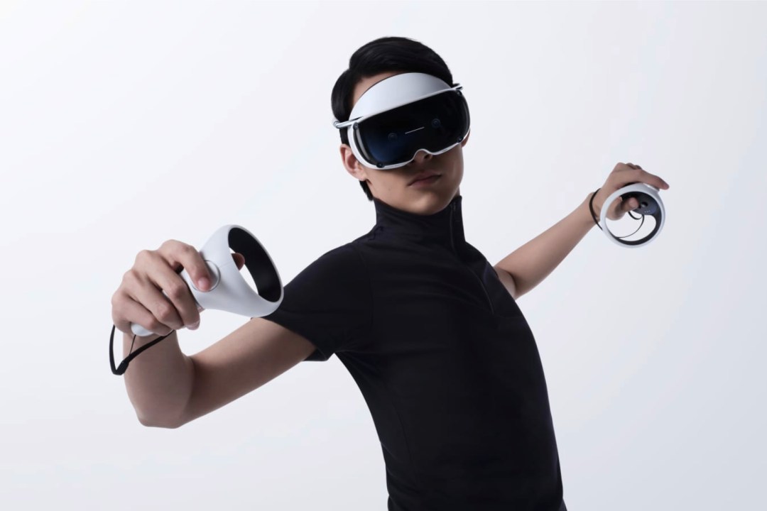 Person wearing Oppo's MR Glass mixed-reality headset